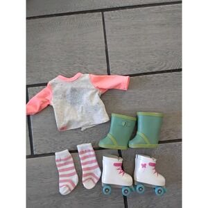 Our Generation 18" Doll Clothes Accessories Star Shirt Rain Boots Roller Skates